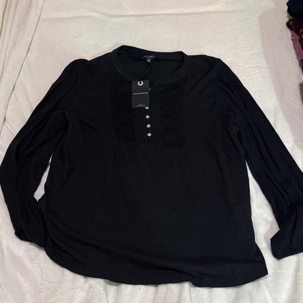 Lucky Brand Black Button-Front Blouse